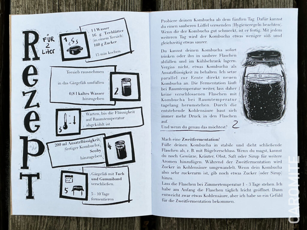 Kombucha Zine Seite 4 und 5: Rezept